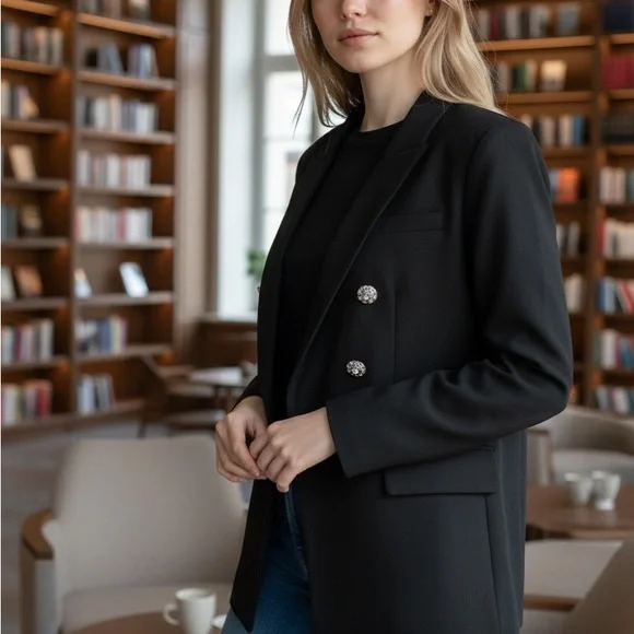 Express Women's Black Double-Breasted Blazer - Picture 4 of 5